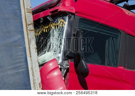 The Collision Of Two Trucks In Latvia, On The A8 Road, Occurred On August 23, 2018.the Truck Driver 