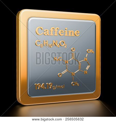 Caffeine. Icon, Chemical Formula, Molecular Structure. 3d Rendering