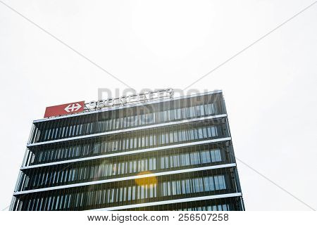 Bern, Switzerland - Aug 17, 2018: View From Below Of Headquarter Of Swiss Federal Railways Schweizer