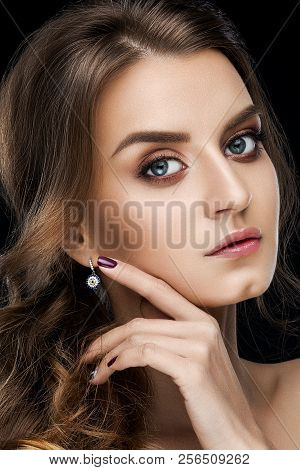 Sensuality Woman Touching By Hand Perfect Skin.