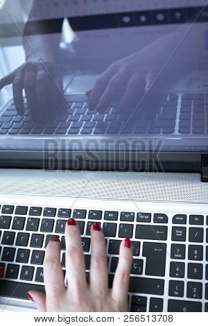 Woman Typing On Laptop Pc