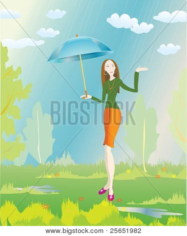 ภาพ raster กับสาวที่ทันสมัยและฝนฤดูร้อน