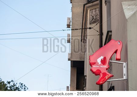 Belgrade, Serbia - September 4, 2018: Julius Meinl Logo Lit On A Cafe Bar Of Belgrade, During The Af