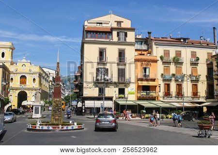Traffic Circle And Buildings In Sorrento Italy In Europe