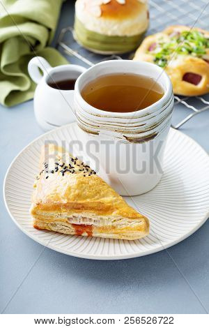 Red Bean Puff Pastry Served With Green Tea