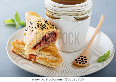 Red Bean Puff Pastry Served With Green Tea
