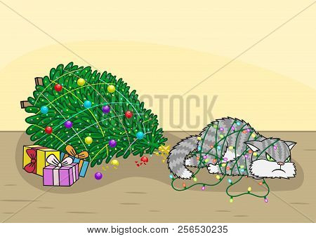 The Cat Knocked Down The Christmas Tree.