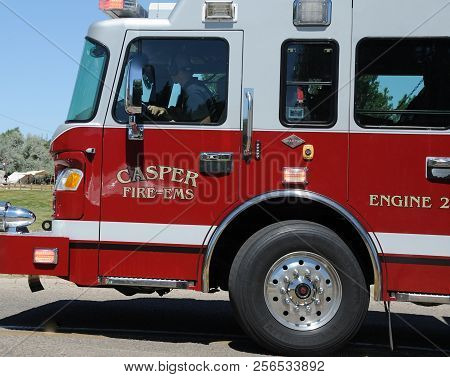 Casper, Wy. July 25, 2015. Circa: Ems Fire Truck Unit Responding To An Emergency In Casper, Wy.