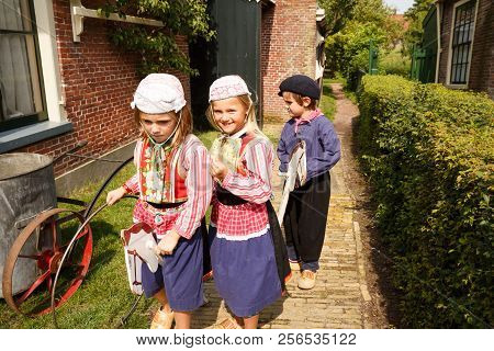 Enkhuizen, Netherlands - August 19, 2015 - The Unidentified Children In The Traditional National Clo