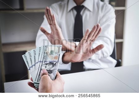 Capitalists Give Money, But Officials Refuse To Accept Bribes. Fraud, Illegal, Corrupt Concept.