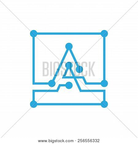 Initial Letter A Blockchain Logo Square Outline Stroke
