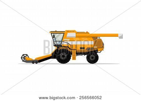 Heavy Combine Harvester Isolated Icon. Agricultural Machinery For Field Work Illustration. Rural Ind