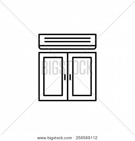 Vector Illustration Of Air Curtain. Entrance Heating System Of Buildings And Shopping Centers. Elect