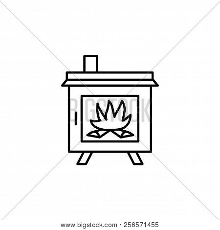 Vector Illustration Of Wood Stove Line Icon Modern Furnace Heating Appliance For Home Front View Vector Illustration Of Wood Stove Line Icon Modern Furnace Heating Appliance For Home Front View