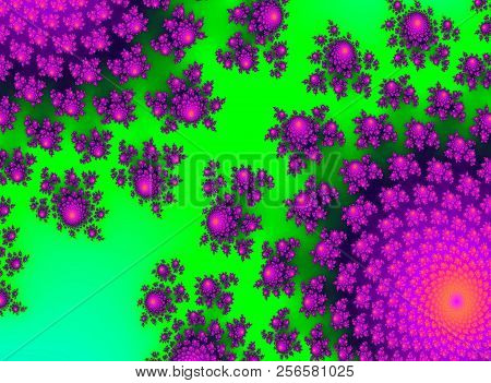Bright Vivid Brightly Neon Shocking Pink Violet And Green Fractal Flower Flowery Design Illustration