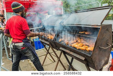 Notting Hill Carnival, London. August 27 2018. A View Of Some Of The Street Food At Notting Hill Car