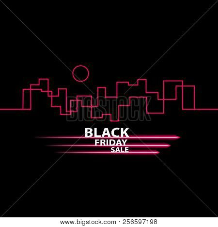 Black Friday In The City The Perfect Sale. White Ribbon Banner In Flat Style On A Black Background W