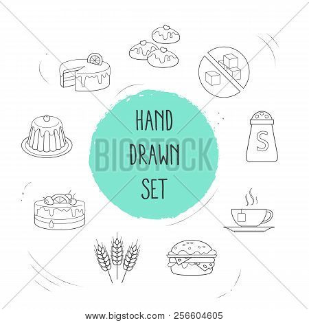 Set Of Food Icons Line Style Symbols With Salt, Wheat, Lemon Cake And Other Icons For Your Web Mobil
