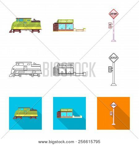 Isolated Object Of Train And Station Logo. Collection Of Train And Ticket Vector Icon For Stock.