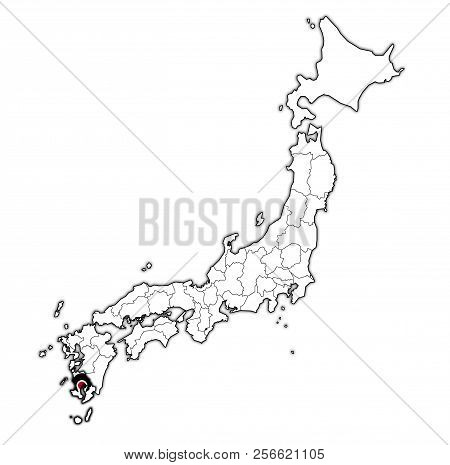 Kagoshima Flag Of Prefecture On Map With Administrative Divisions And Borders Of Japan