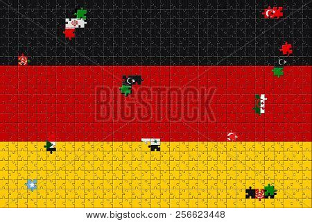 3d Rendering Idea For Germany Struggling With Crisis Of Separation Versus Incorporating Of Migrants.