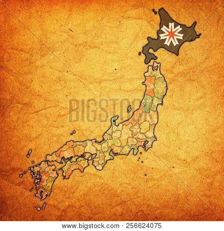Hokkaido Flag Of Troms Prefecture On Map With Administrative Divisions And Borders Of Japan