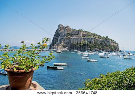Ancient Castle Near Ischia Island. Tourist Target When Traveling In Campania.