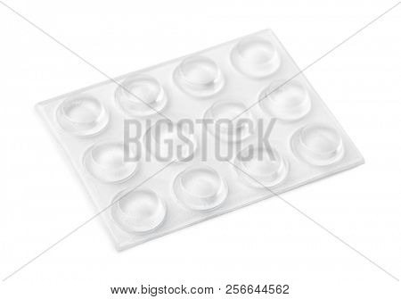 Self adhesive clear silicon bumpers pads isolated on white
