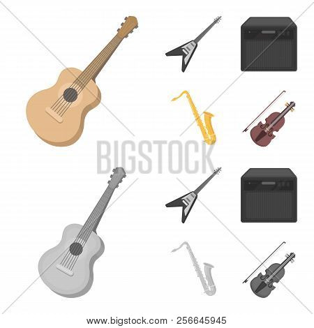 Electric Guitar, Loudspeaker, Saxophone, Violin.music Instruments Set Collection Icons In Cartoon, M