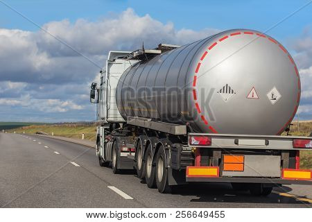 Big Gas-tank Truck Goes On Highway Photo