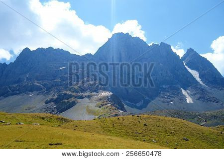 Grand Alpine Mountain Range During Summer On A Hiking Trail Leading From Juta To Chaukhi Pass, Cauca