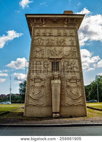 Detail Of The Egyptian Gate With A Pattern And Bas-reliefs At The Entrance To Tsarskoye Selo In St. 