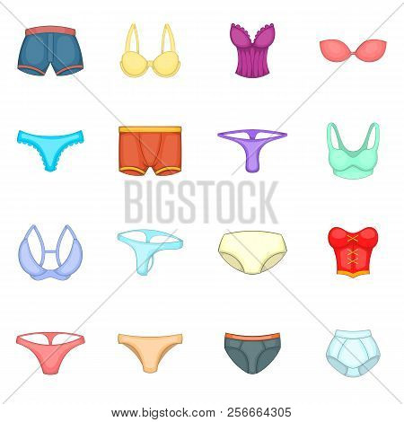 Underwear Icons Set. Cartoon Illustration Of 16 Underwear Icons For Web