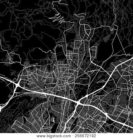 Area Map Of Acharnes, Greece. Dark Background Version For Infographic And Marketing Projects. This M