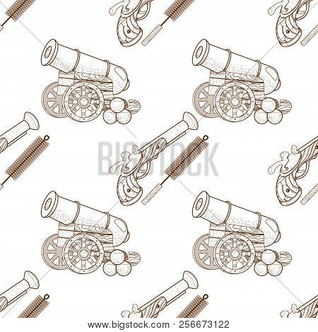 Seamless Pattern For Design Surface Cannon With Nuclei.
