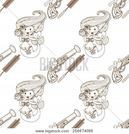 Seamless Pattern For Design Surface Musket And Ramrod.