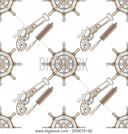 Seamless Pattern For Design Surface Musket And Ramrod.