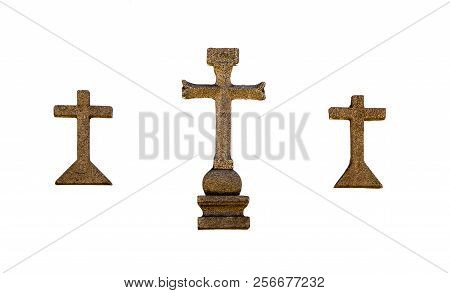 Detailed View Of The Crosses On The Lateral Facade Of The Parish Church Of The Village Of Castelo Me