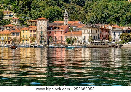 View Of Historic Village Pella On The Western Shore Of Lake Orta, Province Of Novara, Italy