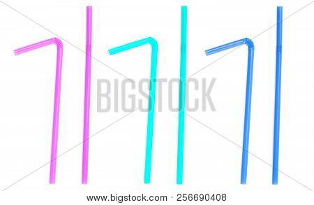 Three Pairs Of Plasitc Straws On A White Background