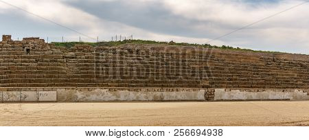 Caesarea, Israel - April 1, 2018: Ancient Herodian Hippodrome Or Stadium In The National Park Caesar