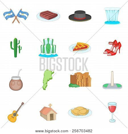Argentina Travel Icons Set. Cartoon Illustration Of 16 Argentina Travel Icons For Web