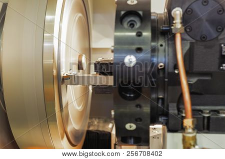 Tool Holder. Modern Metal-cutting Lathe With Manual Control.