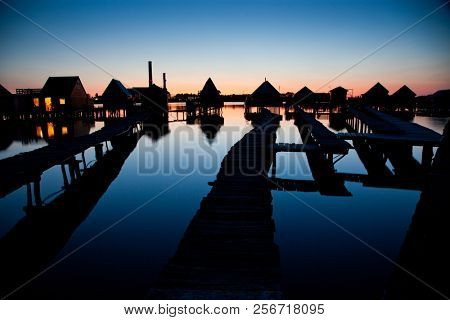 floating village on lake Bokod, Hungary
