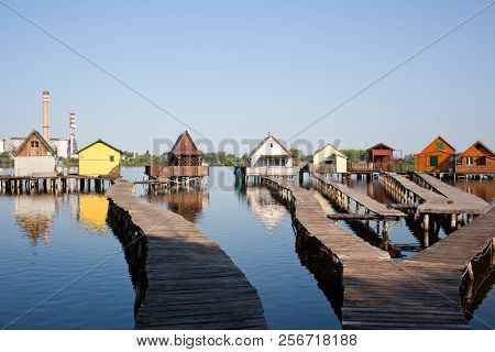 floating village on lake Bokod, Hungary