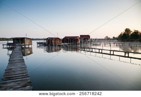 floating village on lake Bokod, Hungary