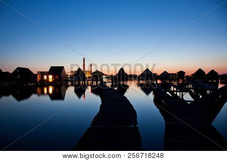 floating village on lake Bokod, Hungary