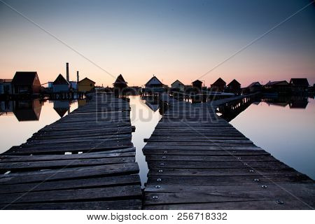 floating village on lake Bokod, Hungary