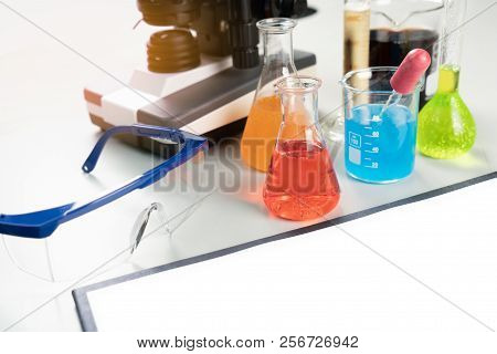 Elementary Classroom Table With Wooden Word Edu And Education Supplies For School Background. School
