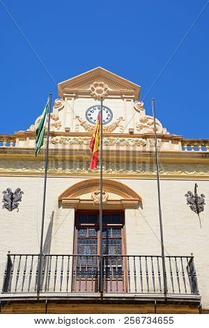 Front View Of The Town Hall In The Plaza De La Laguna, Ayamonte, Huelva Province, Andalucia, Spain, 